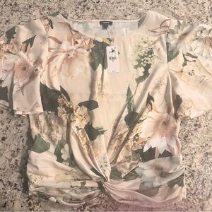 Express Cream Floral Knot-Front Blouse